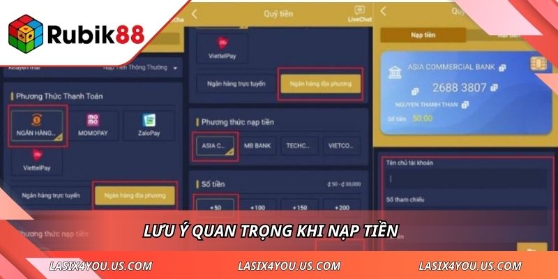 Lưu ý quan trọng khi nạp tiền